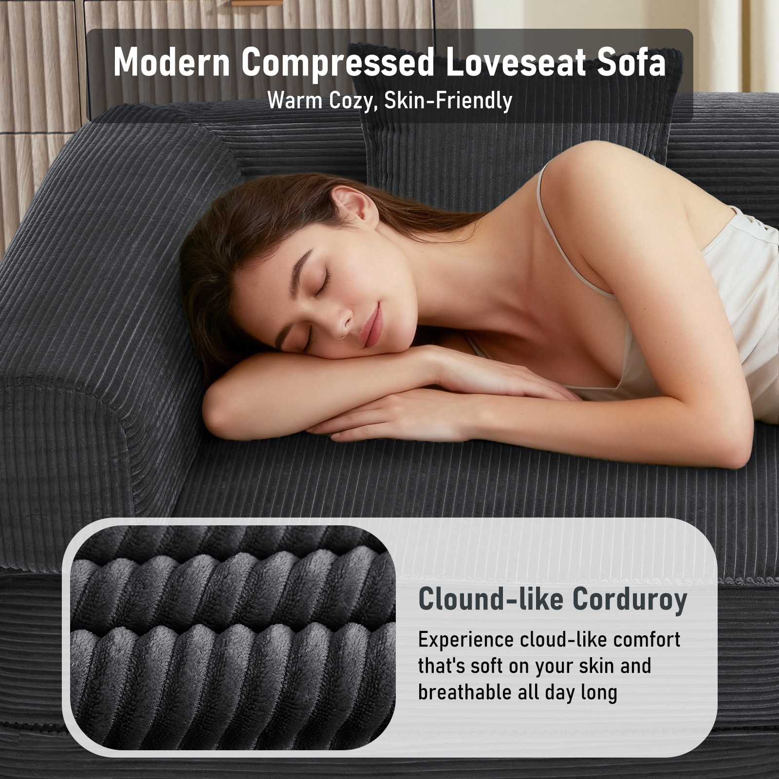 Convertible Sleeper Sofa Bed Modular Corduroy Couch With Pillows_voghion.com